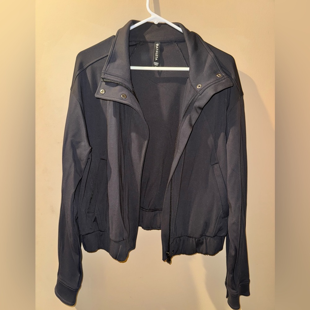 Athleta Black Bomber Jacket Lightweight Sporty Design size M